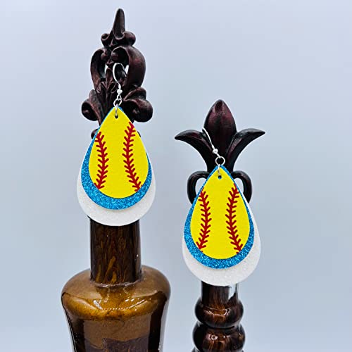 Softball Earrings for Women - Softball Jewelry - Softball Accessories for Girls - Softball Gifts for Girls - Faux Leather Softball Earrings for Women - Glitter Earrings - Softball Gifts for Women - Softball Fan Jewelry