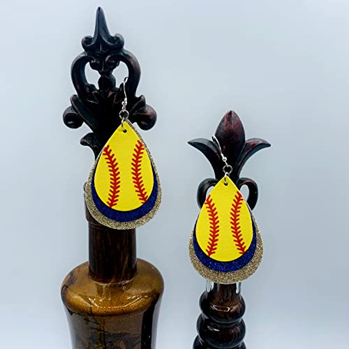 Softball Earrings for Women - Softball Jewelry - Softball Accessories for Girls - Softball Gifts for Girls - Faux Leather Softball Earrings for Women - Glitter Earrings - Softball Gifts for Women - Softball Fan Jewelry