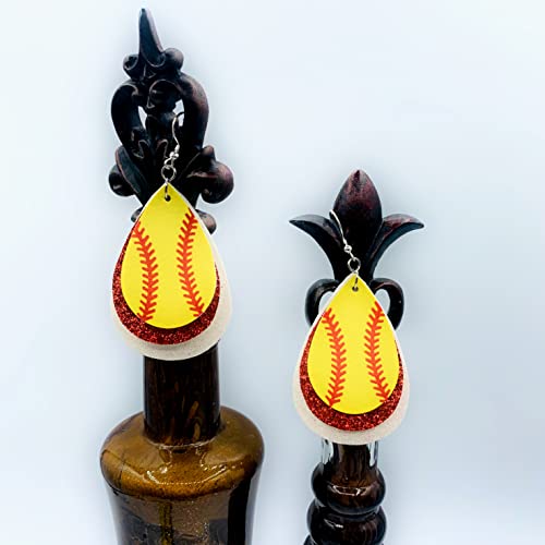 Softball Earrings for Women - Softball Jewelry - Softball Accessories for Girls - Softball Gifts for Girls - Faux Leather Softball Earrings for Women - Glitter Earrings - Softball Gifts for Women - Softball Fan Jewelry