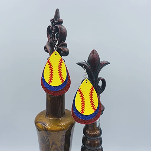 Softball Earrings for Women - Softball Jewelry - Softball Accessories for Girls - Softball Gifts for Girls - Faux Leather Softball Earrings for Women - Glitter Earrings - Softball Gifts for Women - Softball Fan Jewelry