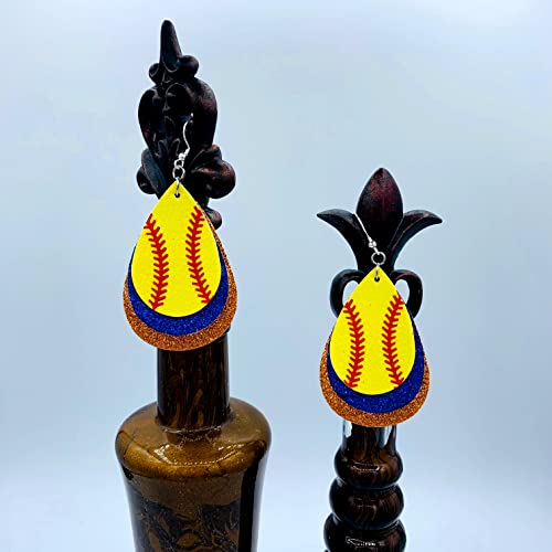 Softball Earrings for Women - Softball Jewelry - Softball Accessories for Girls - Softball Gifts for Girls - Faux Leather Softball Earrings for Women - Glitter Earrings - Softball Gifts for Women - Softball Fan Jewelry