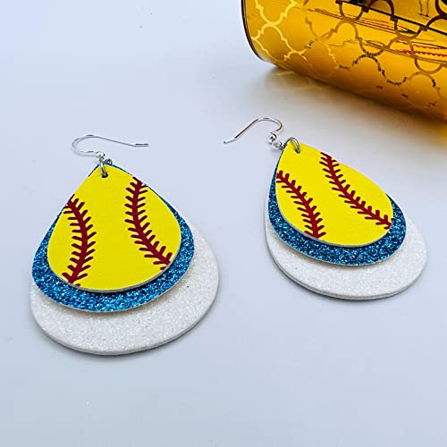 Softball Earrings for Women - Softball Jewelry - Softball Accessories for Girls - Softball Gifts for Girls - Faux Leather Softball Earrings for Women - Glitter Earrings - Softball Gifts for Women - Softball Fan Jewelry
