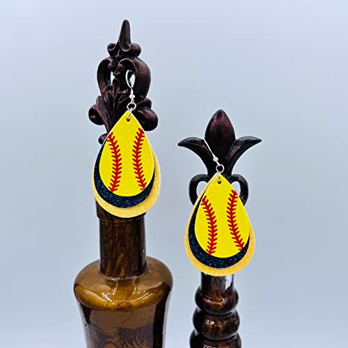 Softball Earrings for Women - Softball Jewelry - Softball Accessories for Girls - Softball Gifts for Girls - Faux Leather Softball Earrings for Women - Glitter Earrings - Softball Gifts for Women - Softball Fan Jewelry