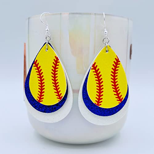Softball Earrings for Women - Softball Jewelry - Softball Accessories for Girls - Softball Gifts for Girls - Faux Leather Softball Earrings for Women - Glitter Earrings - Softball Gifts for Women - Softball Fan Jewelry