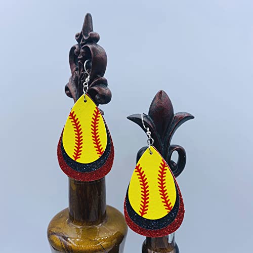Softball Earrings for Women - Softball Jewelry - Softball Accessories for Girls - Softball Gifts for Girls - Faux Leather Softball Earrings for Women - Glitter Earrings - Softball Gifts for Women - Softball Fan Jewelry
