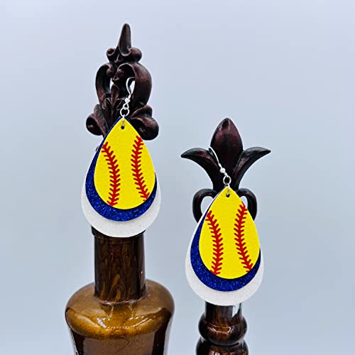 Softball Earrings for Women - Softball Jewelry - Softball Accessories for Girls - Softball Gifts for Girls - Faux Leather Softball Earrings for Women - Glitter Earrings - Softball Gifts for Women - Softball Fan Jewelry
