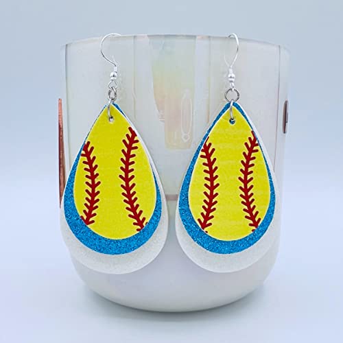 Softball Earrings for Women - Softball Jewelry - Softball Accessories for Girls - Softball Gifts for Girls - Faux Leather Softball Earrings for Women - Glitter Earrings - Softball Gifts for Women - Softball Fan Jewelry
