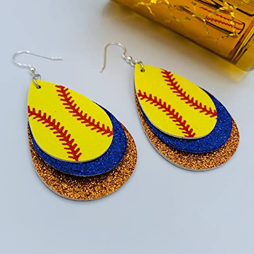 Softball Earrings for Women - Softball Jewelry - Softball Accessories for Girls - Softball Gifts for Girls - Faux Leather Softball Earrings for Women - Glitter Earrings - Softball Gifts for Women - Softball Fan Jewelry