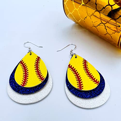 Softball Earrings for Women - Softball Jewelry - Softball Accessories for Girls - Softball Gifts for Girls - Faux Leather Softball Earrings for Women - Glitter Earrings - Softball Gifts for Women - Softball Fan Jewelry