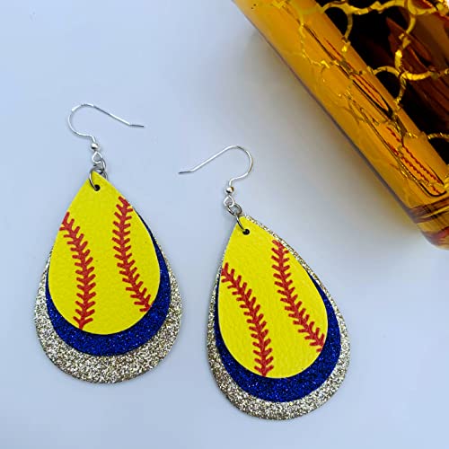 Softball Earrings for Women - Softball Jewelry - Softball Accessories for Girls - Softball Gifts for Girls - Faux Leather Softball Earrings for Women - Glitter Earrings - Softball Gifts for Women - Softball Fan Jewelry