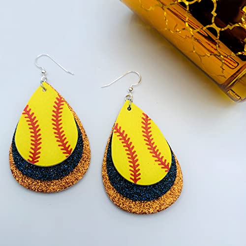 Softball Earrings for Women - Softball Jewelry - Softball Accessories for Girls - Softball Gifts for Girls - Faux Leather Softball Earrings for Women - Glitter Earrings - Softball Gifts for Women - Softball Fan Jewelry