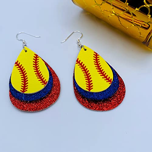 Softball Earrings for Women - Softball Jewelry - Softball Accessories for Girls - Softball Gifts for Girls - Faux Leather Softball Earrings for Women - Glitter Earrings - Softball Gifts for Women - Softball Fan Jewelry