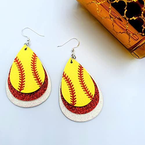 Softball Earrings for Women - Softball Jewelry - Softball Accessories for Girls - Softball Gifts for Girls - Faux Leather Softball Earrings for Women - Glitter Earrings - Softball Gifts for Women - Softball Fan Jewelry