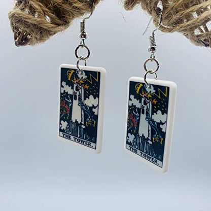 Tarot Jewelry for Women - Rider Waite Tarot Earrings - Zodiac Earrings - Tarot Card Danglers for Women - Tarot Gifts for Women - Zodiac Birthday Gifts - Major Arcana Cards