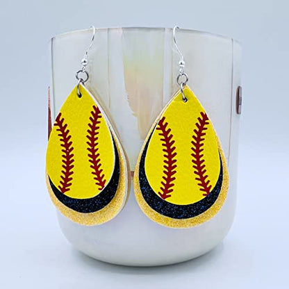 Softball Earrings for Women - Softball Jewelry - Softball Accessories for Girls - Softball Gifts for Girls - Faux Leather Softball Earrings for Women - Glitter Earrings - Softball Gifts for Women - Softball Fan Jewelry