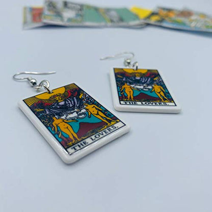 Tarot Jewelry for Women - Rider Waite Tarot Earrings - Zodiac Earrings - Tarot Card Danglers for Women - Tarot Gifts for Women - Zodiac Birthday Gifts - Major Arcana Cards