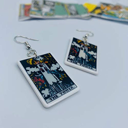 Tarot Jewelry for Women - Rider Waite Tarot Earrings - Zodiac Earrings - Tarot Card Danglers for Women - Tarot Gifts for Women - Zodiac Birthday Gifts - Major Arcana Cards