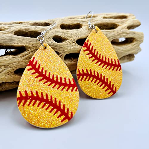 Basketball Earrings for Women - Softball Gifts for Girls - Football Mom Earrings - Baseball Earrings - Sports Earrings - Faux Leather Earrings - Glitter Earrings for Girls