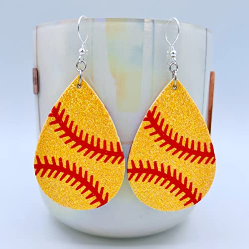 Basketball Earrings for Women - Softball Gifts for Girls - Football Mom Earrings - Baseball Earrings - Sports Earrings - Faux Leather Earrings - Glitter Earrings for Girls