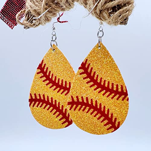 Basketball Earrings for Women - Softball Gifts for Girls - Football Mom Earrings - Baseball Earrings - Sports Earrings - Faux Leather Earrings - Glitter Earrings for Girls