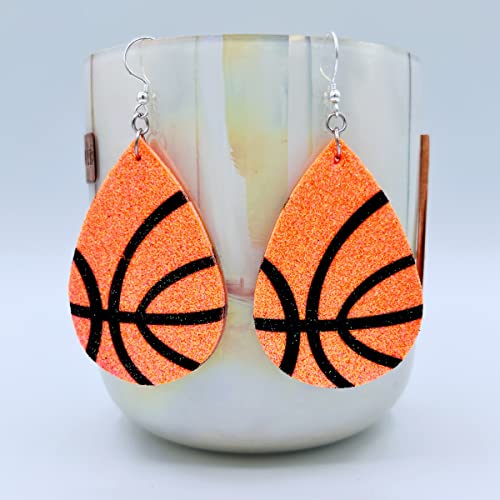 Basketball Earrings for Women - Softball Gifts for Girls - Football Mom Earrings - Baseball Earrings - Sports Earrings - Faux Leather Earrings - Glitter Earrings for Girls