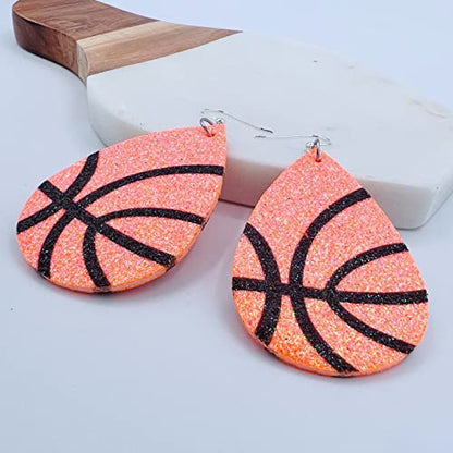 Basketball Earrings for Women - Softball Gifts for Girls - Football Mom Earrings - Baseball Earrings - Sports Earrings - Faux Leather Earrings - Glitter Earrings for Girls