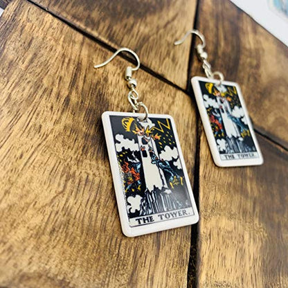 Tarot Jewelry for Women - Rider Waite Tarot Earrings - Zodiac Earrings - Tarot Card Danglers for Women - Tarot Gifts for Women - Zodiac Birthday Gifts - Major Arcana Cards